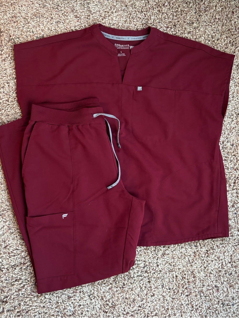 Fabletics Maroon Scrub Set- L Top L Bottom